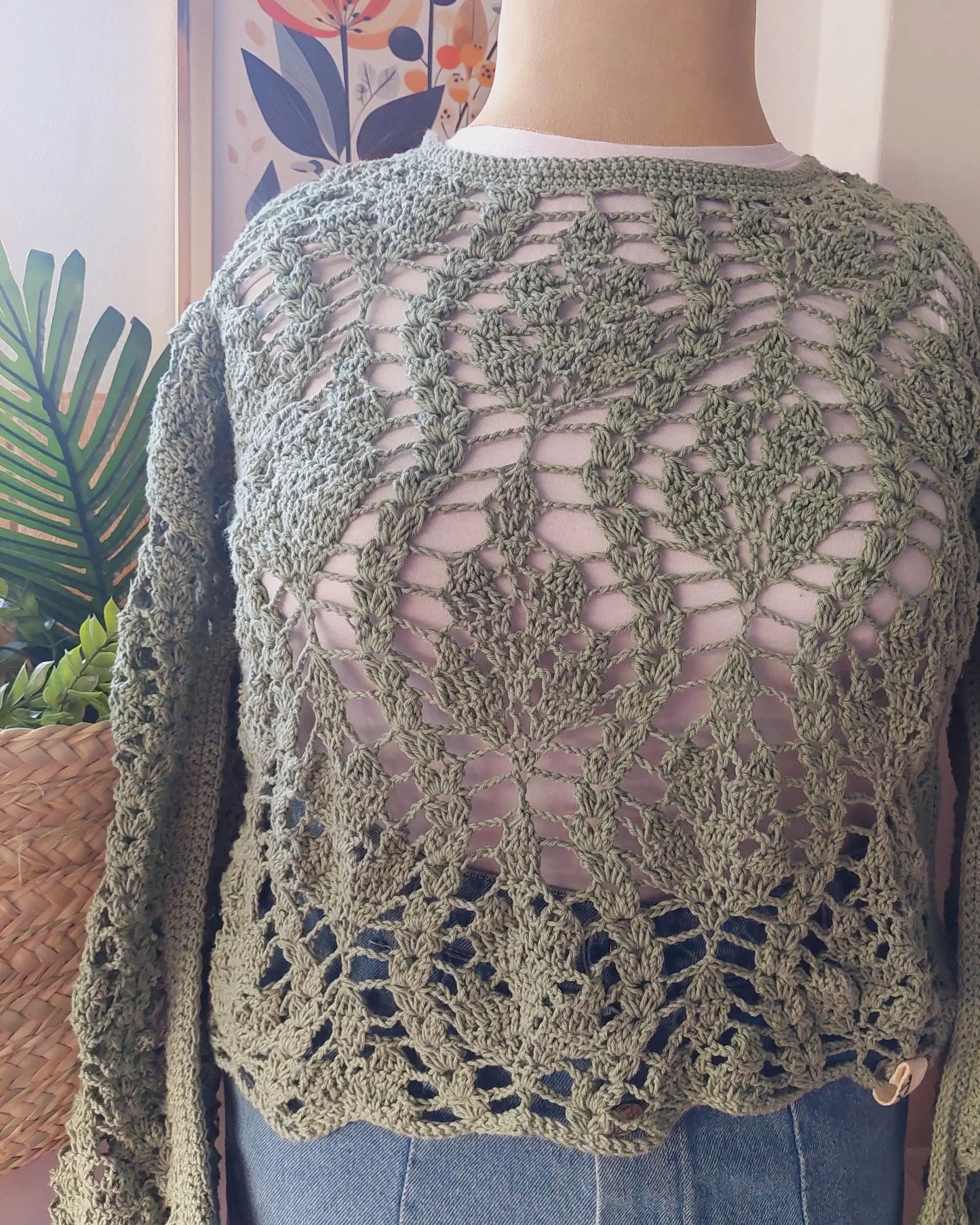 Lace Mint Leaf Crochet Blouse